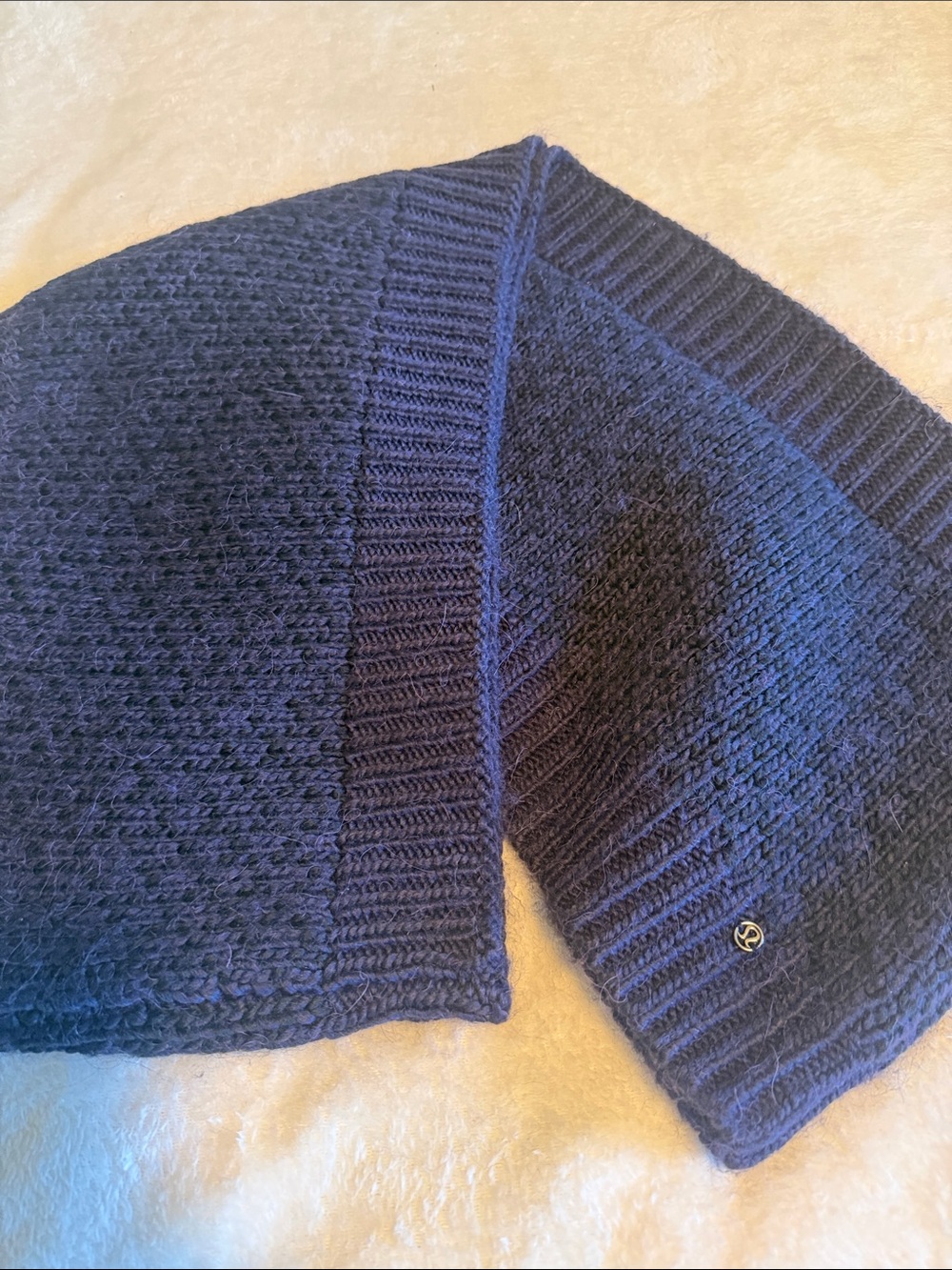 lululemon athletica Navy Ribbed Knit Wrap Scarf Wool Blend 12in Wide